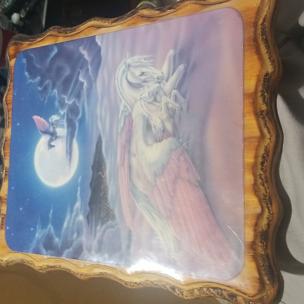Vintage 80's Sue Dawe Pegasus Airbrush Pastel Art Wall Hanging Plaque Fantasy, V
